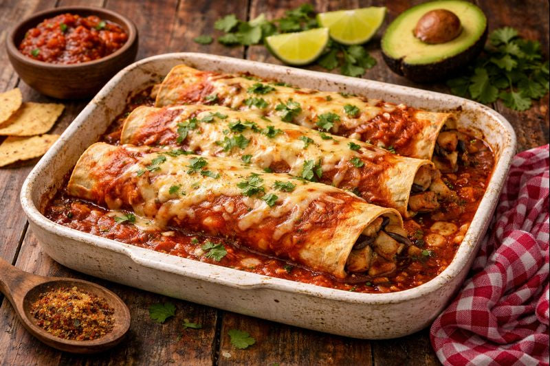 Rote Enchiladas mit Räuchertofu & Champignons